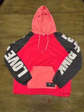 PINK Victoria's Secret Coral and Hot Pink Quarter Zip Windbreaker Hoodie